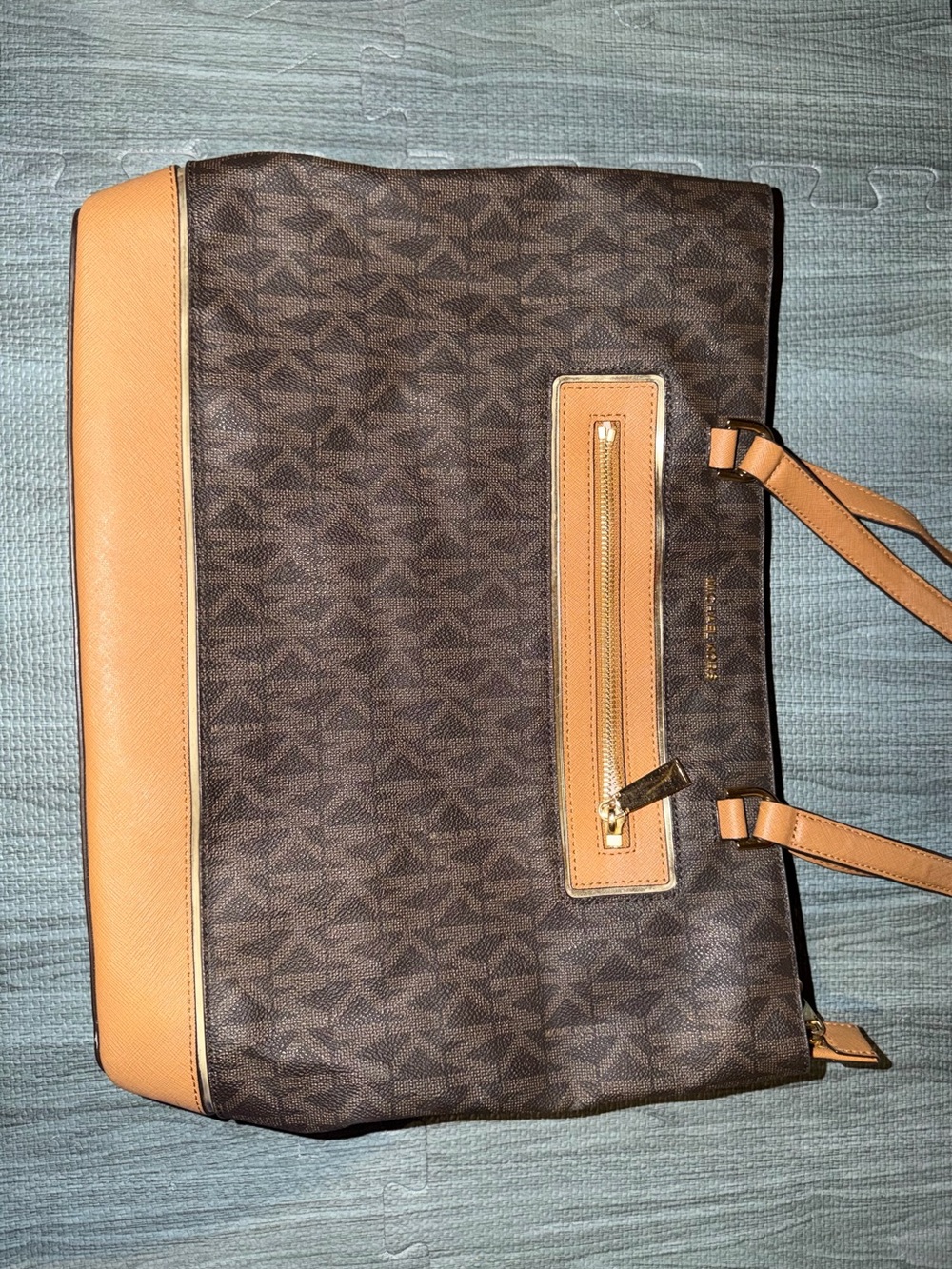 Michael Kors Dark Brown Logo Tote with Tan Trim